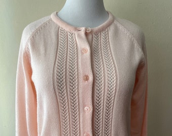 Size M - Vintage Light Pink Acrylic Cardigan Button Up Sweater by National