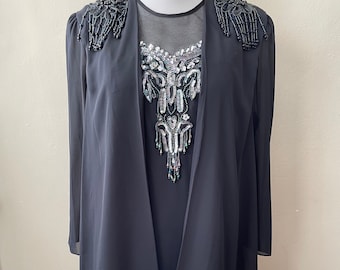 Größe XL - Vintage Schwarzes Cape-Kleid mit Pailletten Größe 45