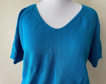 Size L - Vintage Sunny Lady Short Sleeve Teal Green Sweater