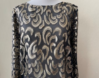 Size XL - Vintage Black & Gold Super Mini Sheer Dress or Shirt
