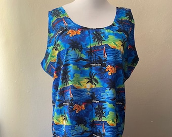 Size 2XL - Vintage Sleeveless Blue Hawaiian Dress