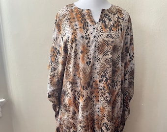 Size 2XL -  Vintage Brown Caftan Snakeskin Geometric Pattern Plus Size