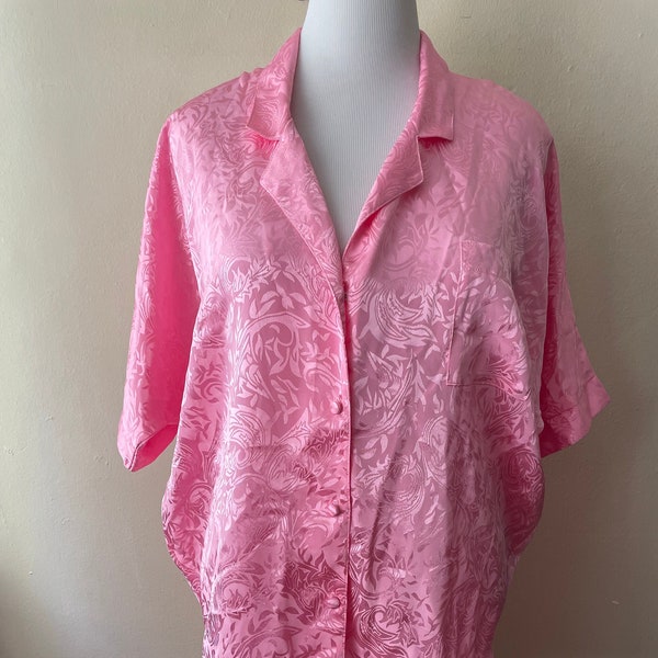 Size 2X - Vintage Silky Pink Pajama Top Mini Dress Loungewear