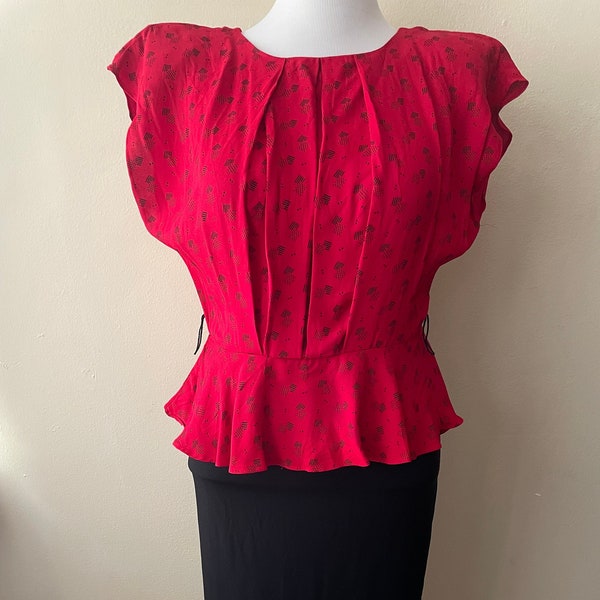 Size M - Vintage 80s Dress Black & Red Peplum Skirt