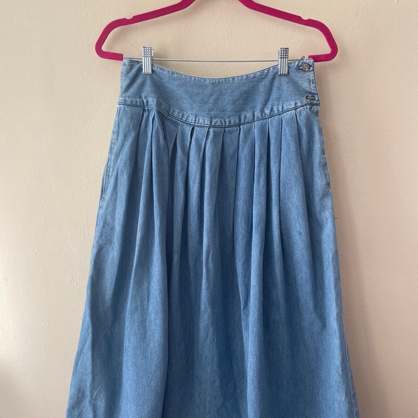 Size L - Vintage 90s Midi Peasant Jean Skirt Size 14