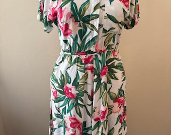 Size M - Vintage 90s Pink Floral Carol Anderson Dress Size 8 (FLAW)