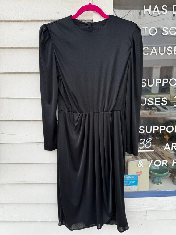 Size L - Vintage 70s Little Black Dress Leslie Fay Knit Size 12