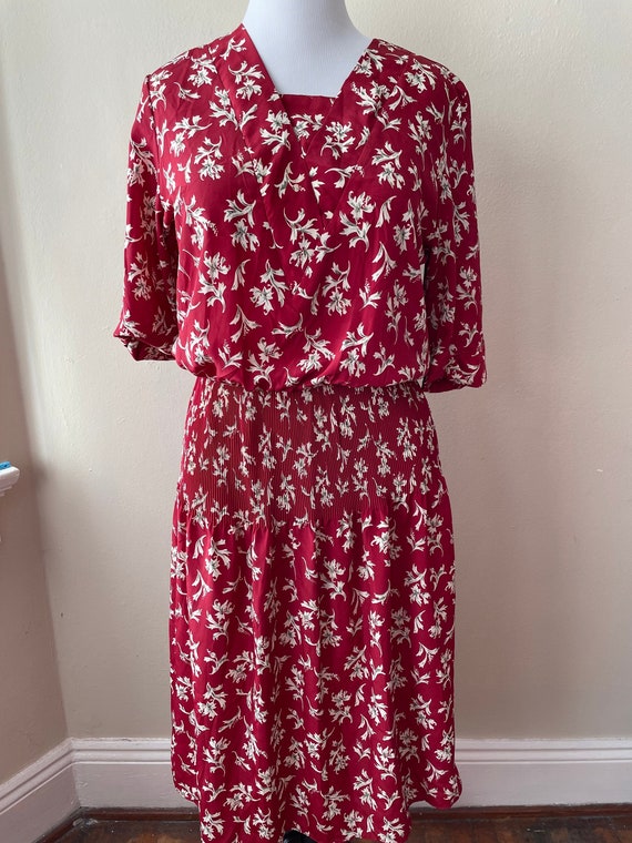 Size XL - Handmade Vintage 90s does 40s Red Floral
