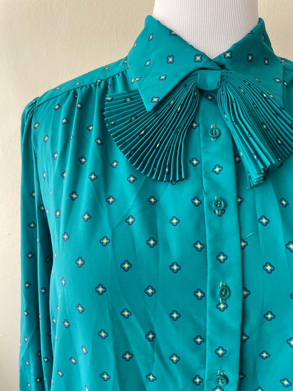 Size XL - Vintage 80s Teal Green Shirtdress w/Ple… - image 2