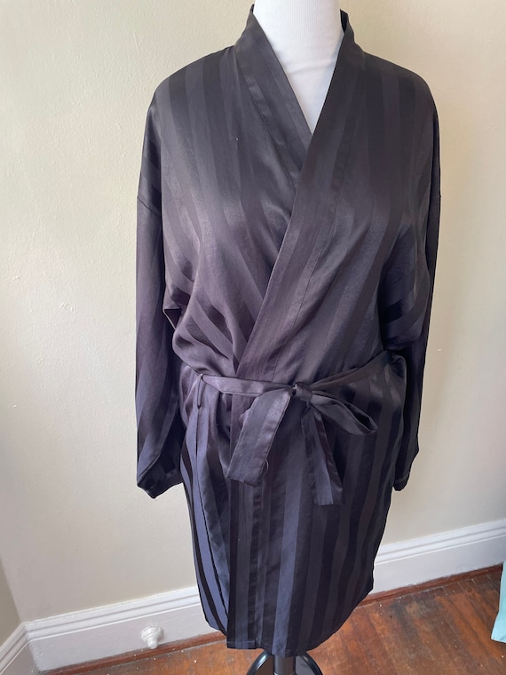 Long Sleeved Silky Black Robe with Belt