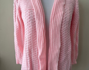 Size L - Vintage 80s Light Pink Knit Cardigan Sweater