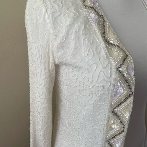 Größe S - Vintage Weiße Pailletten Jacke von Laurence Kagan