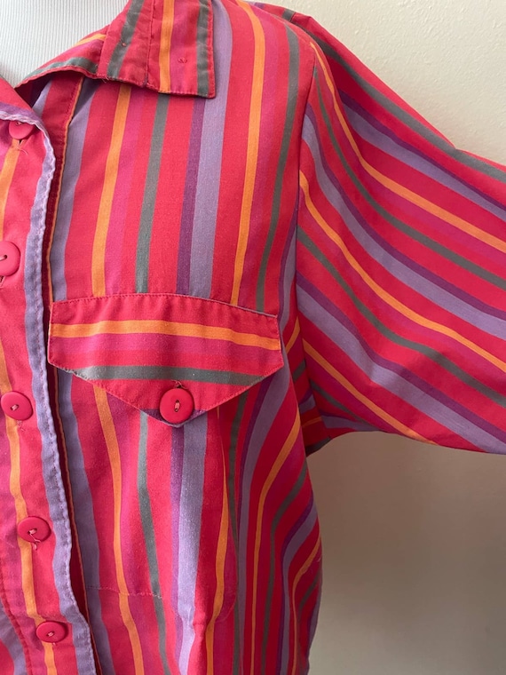 Size XL - Vintage 80s Pink Striped Button Down Bl… - image 2