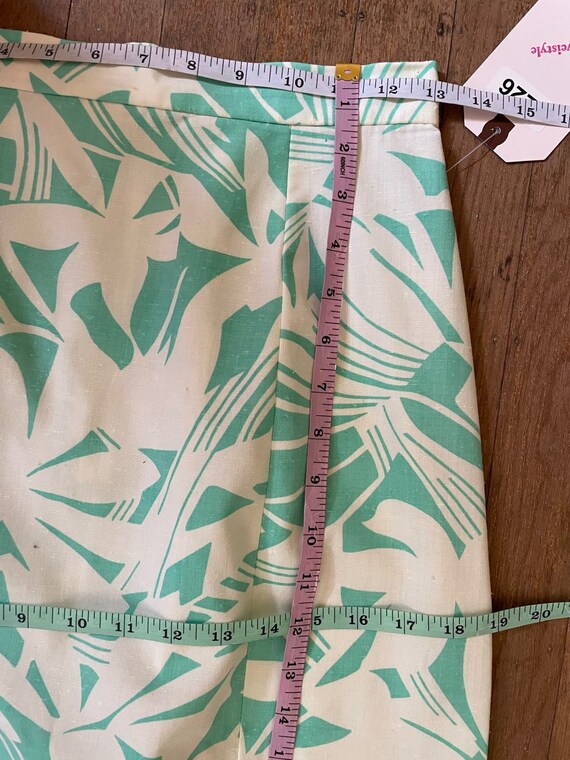 Size S - Vintage 60s Green & White Floral Pencil … - image 7