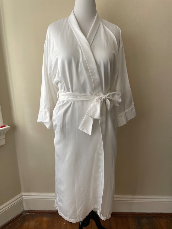 Size M - Vintage 90s Nature White Silky Robe, Per… - image 1