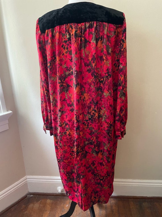 Size 2XL - Vintage 80s Shift Red & Black Floral 8… - image 4