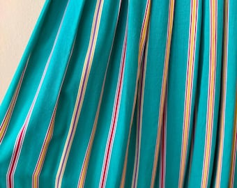 Size S - Vintage 90s Susan Bristol Teal Green & Yellow Striped A-Line Skirt