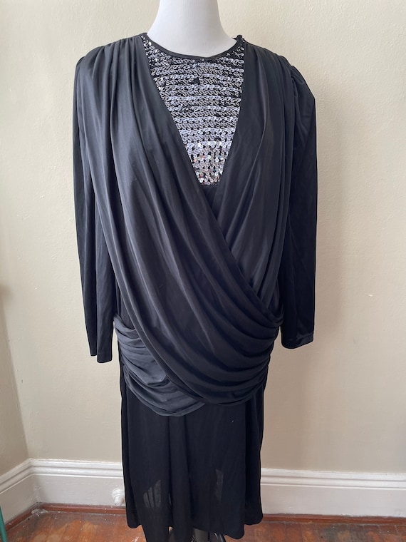 Size XL - Vintage DR II Silky Black Dress with Si… - image 1