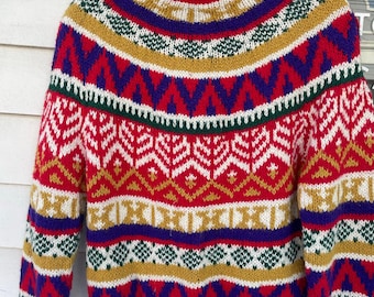 Size M - Vintage 90s Red Colorful Striped Sweater Fair Isle