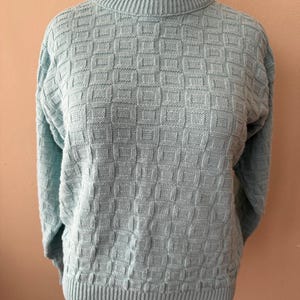 Size L - Vintage 90s Light Blue Pullover Textured Knit Sweater