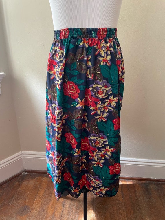 Size XL - Vintage 90s Floral Skirt Red & Purple - image 5