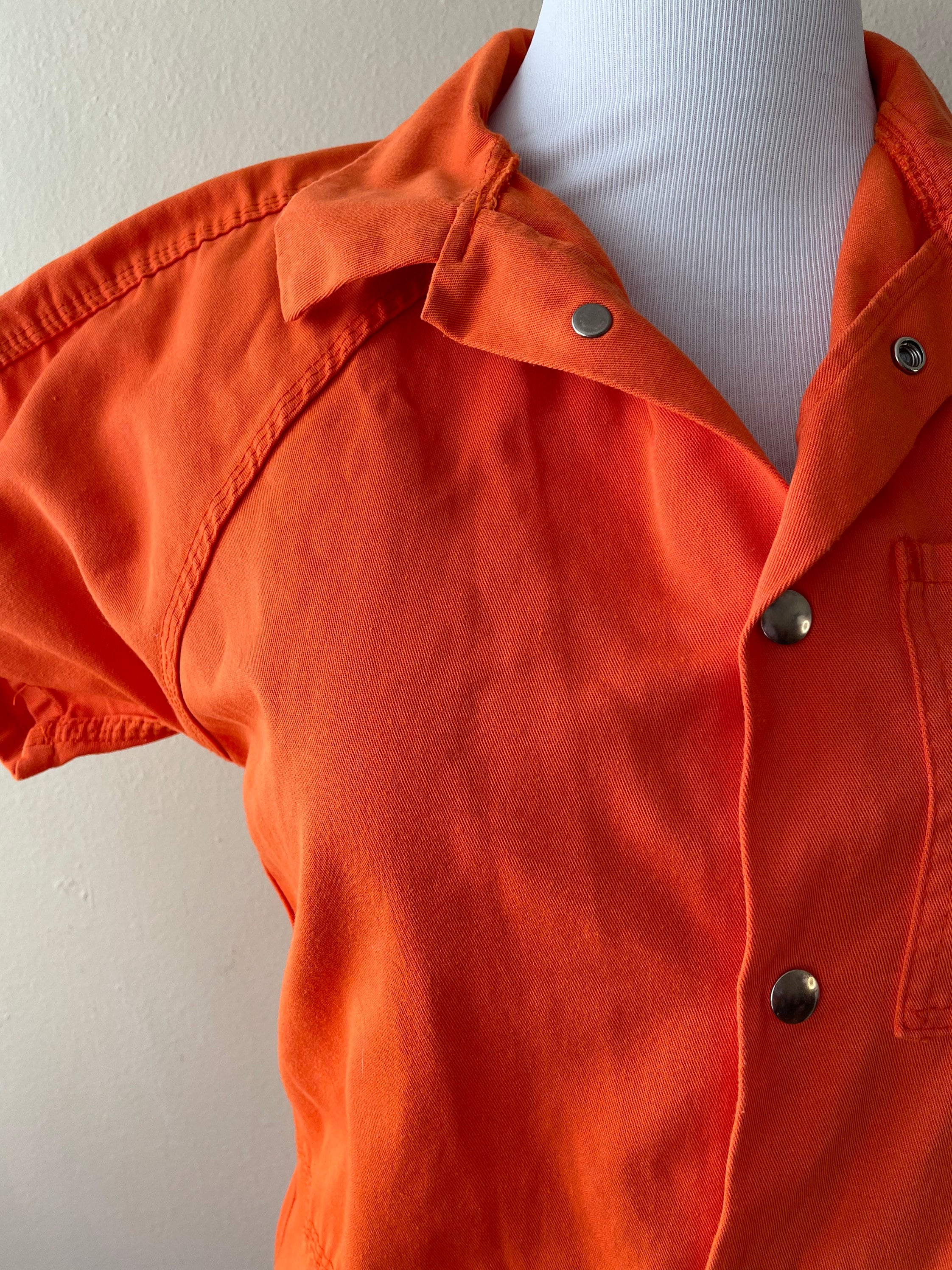 Vintage Size Medium Orange Jumpsuit Coverall by Bob Barker Short