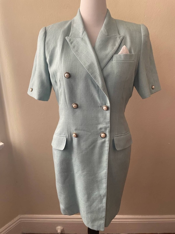 Size L - Vintage 90s Light Teal Green Blazer Dres… - image 1