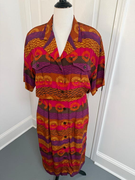 Size L - Vintage 90s Gillian Orange Ombre Silk Stripe Dress (Size 14)