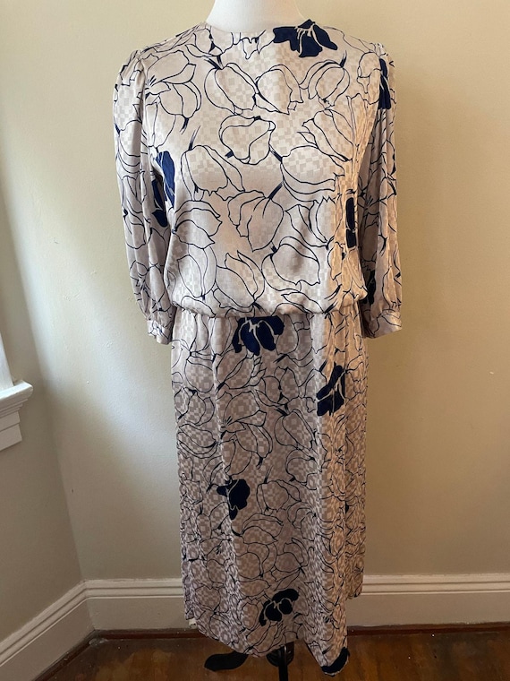 long sleeve dress for bridal shower guest ZAPAKA Women Beige Work Dress Sheath Beaded Round Neck Short Sleeve Ruched Midi Semi Formal Dress, Dark Navy / US12 main image 0
