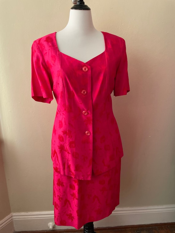 Size XL - Vintage Red & Pink Two Piece Skirt Suit… - image 1