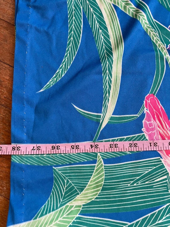 Size L - Vintage 70s Blue Floral Tropical Housedr… - image 7
