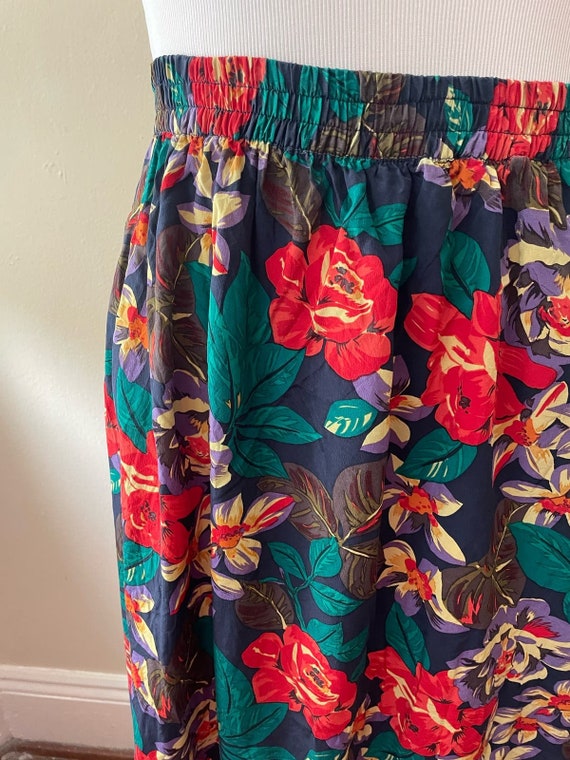 Size XL - Vintage 90s Floral Skirt Red & Purple - image 2