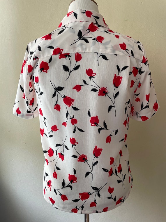 Size M - Vintage 90s Red Floral Blouse by Alfred … - image 4