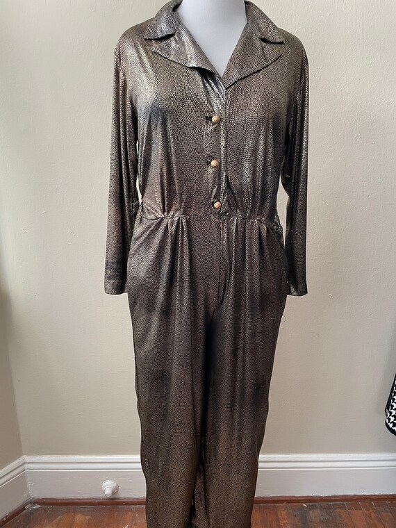 Size L - Vintage Black & Gold Shiny Jumpsuit