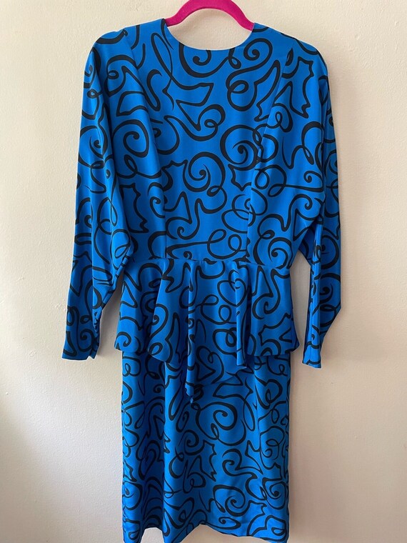black and blue peplum dress Dark Blue Peplum Short Dress Lace Bodice Boatneck Ribbon Waist Day Dresses