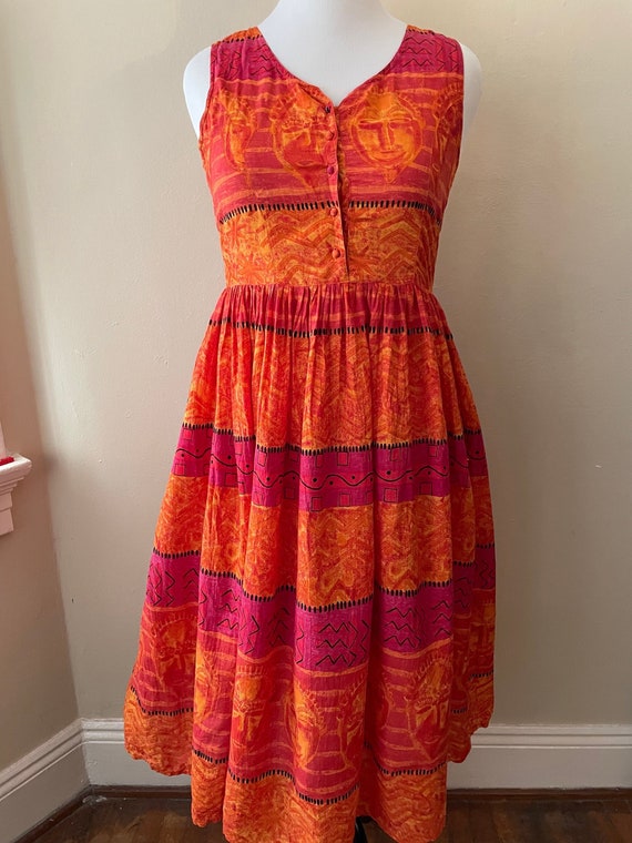 Size M - Vintage Orange 90s Cotton Summer Dress (G