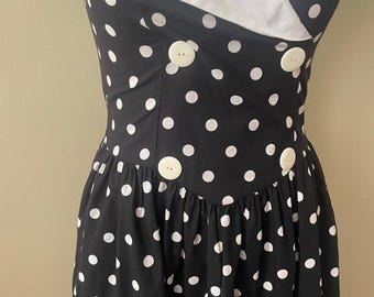Size L - Vintage 80s does 50s Black & White Polka Dot Dress