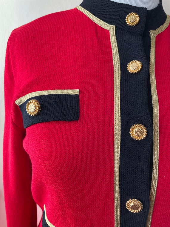 Size M - Vintage Red & Black Sweater Dress W/gold Accents