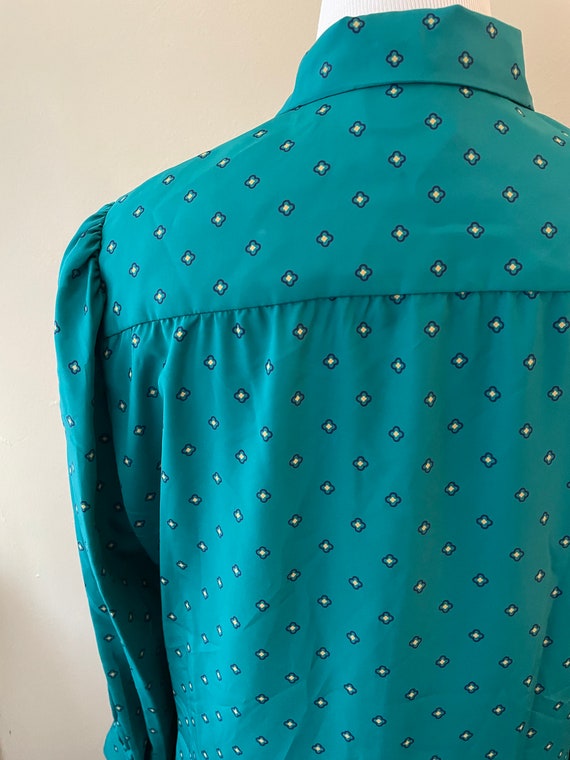 Size XL - Vintage 80s Teal Green Shirtdress w/Ple… - image 4