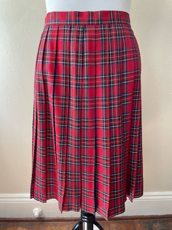 Size XL - Vintage 80s Red Plaid Pleated Skirt Size
