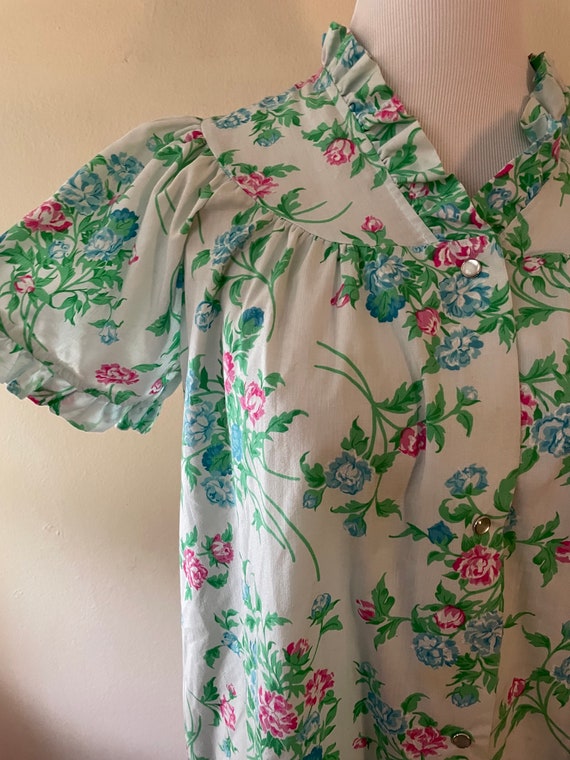 Size L - Vintage 60s Green Floral Housedress by K… - image 2