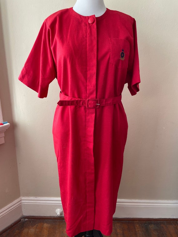 Size XL - Vintage 80s does 40s Pinup Belted Red D… - image 1