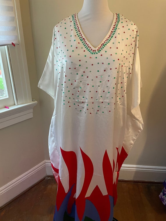 NWT Red & Green Sequin Collar Caftan with Colorbl… - image 1