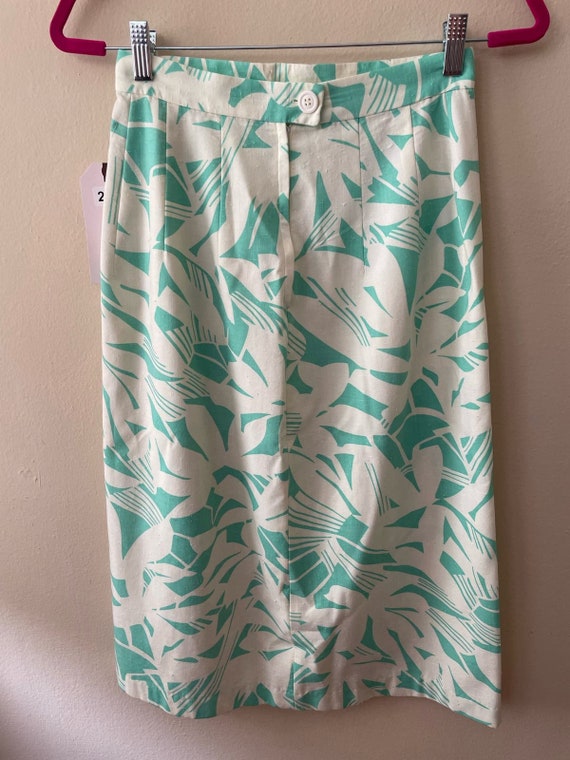 Size S - Vintage 60s Green & White Floral Pencil … - image 4