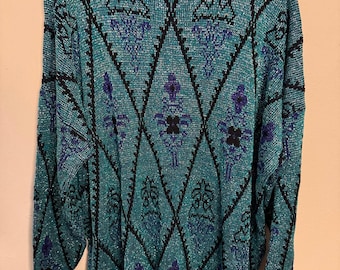 Size 2XL - Vintage 80s Lurex Plus Size Sweater Ugly Christmas Sparkle