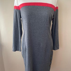 Size L - Vintage 80s Gray Color Block Red Stripe Dress Size 16