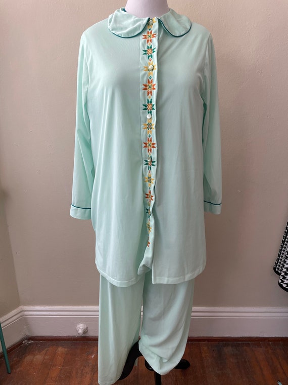 Size XL - Vintage Three Piece Light Green Pajama … - image 1