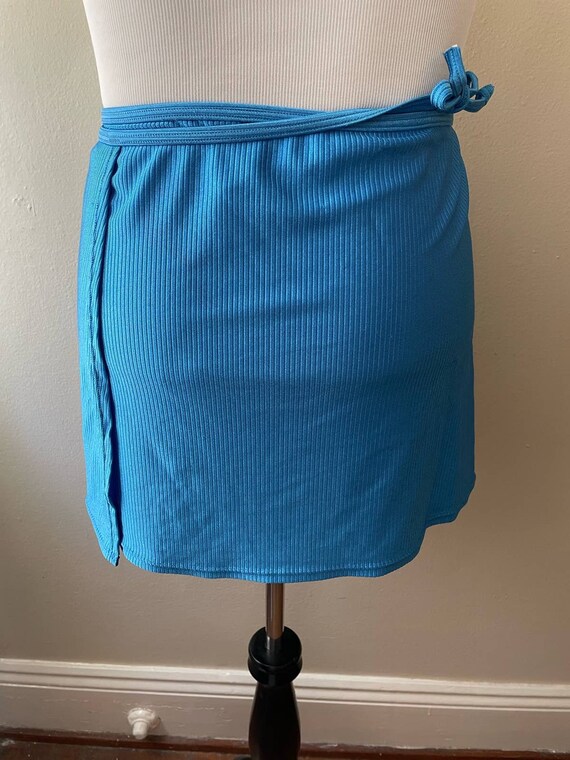 Size 3X - Vintage 70s Electric Neon Blue Wrap Swim Skirt