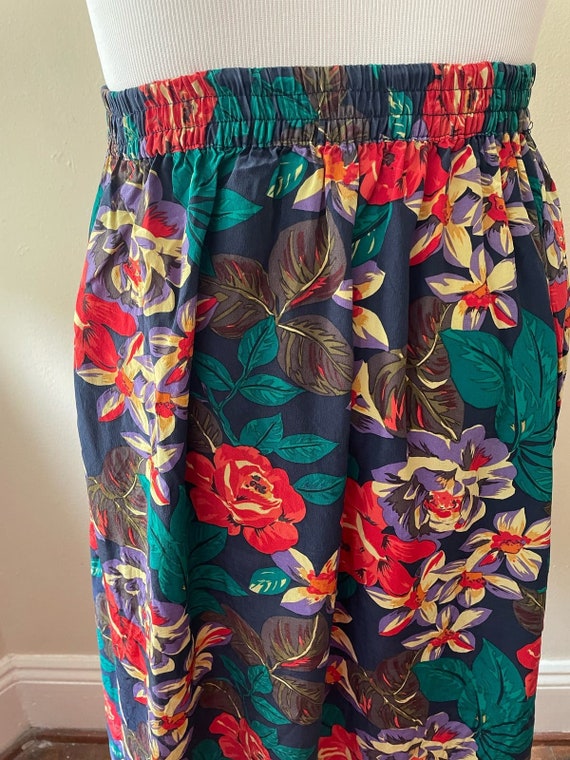 Size XL - Vintage 90s Floral Skirt Red & Purple - image 3