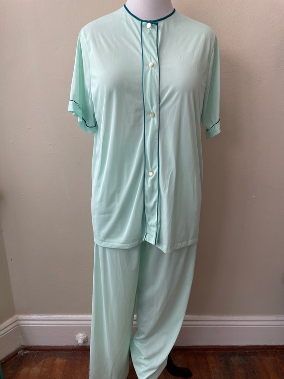 Size XL - Vintage Three Piece Light Green Pajama … - image 4